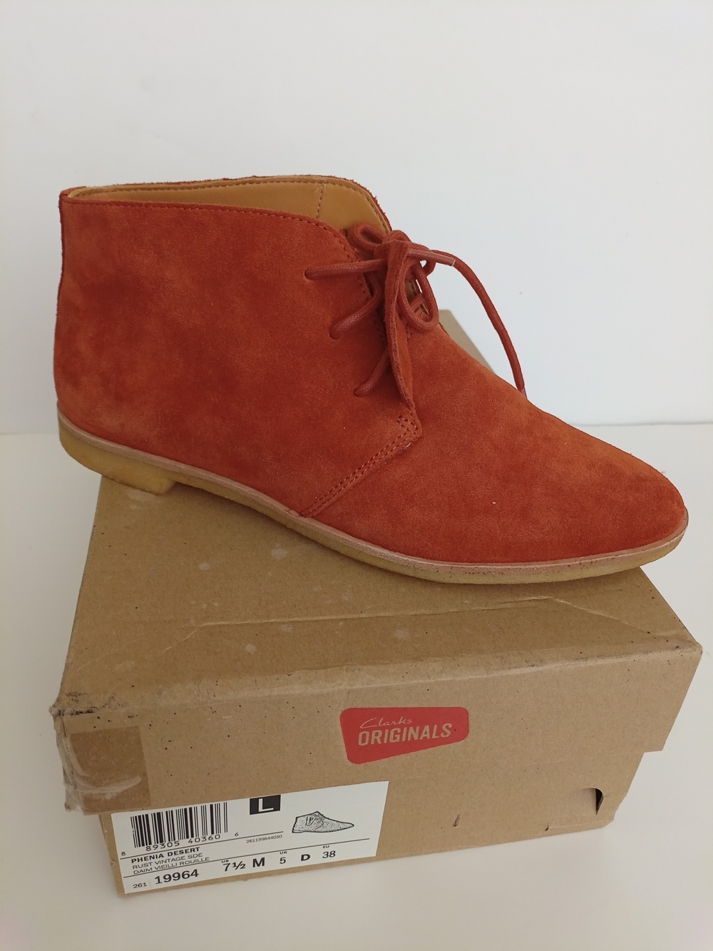 Clarks Original Phenia Desert Orange Suede Lace-Up Desert Boots Womens Size 7.5M - Picture 7 of 16